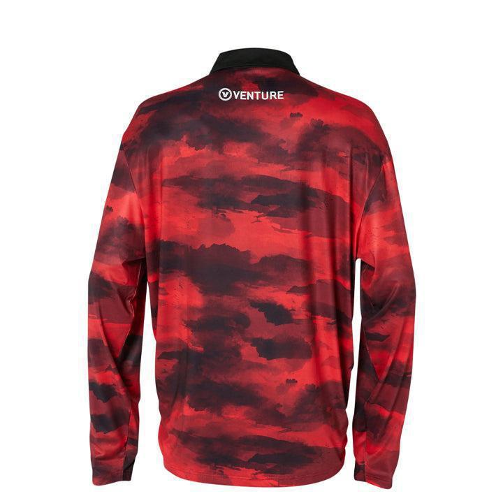 VENTURE MENS LONG SLEEVE FISHING POLO RED - Farnley's Yamaha